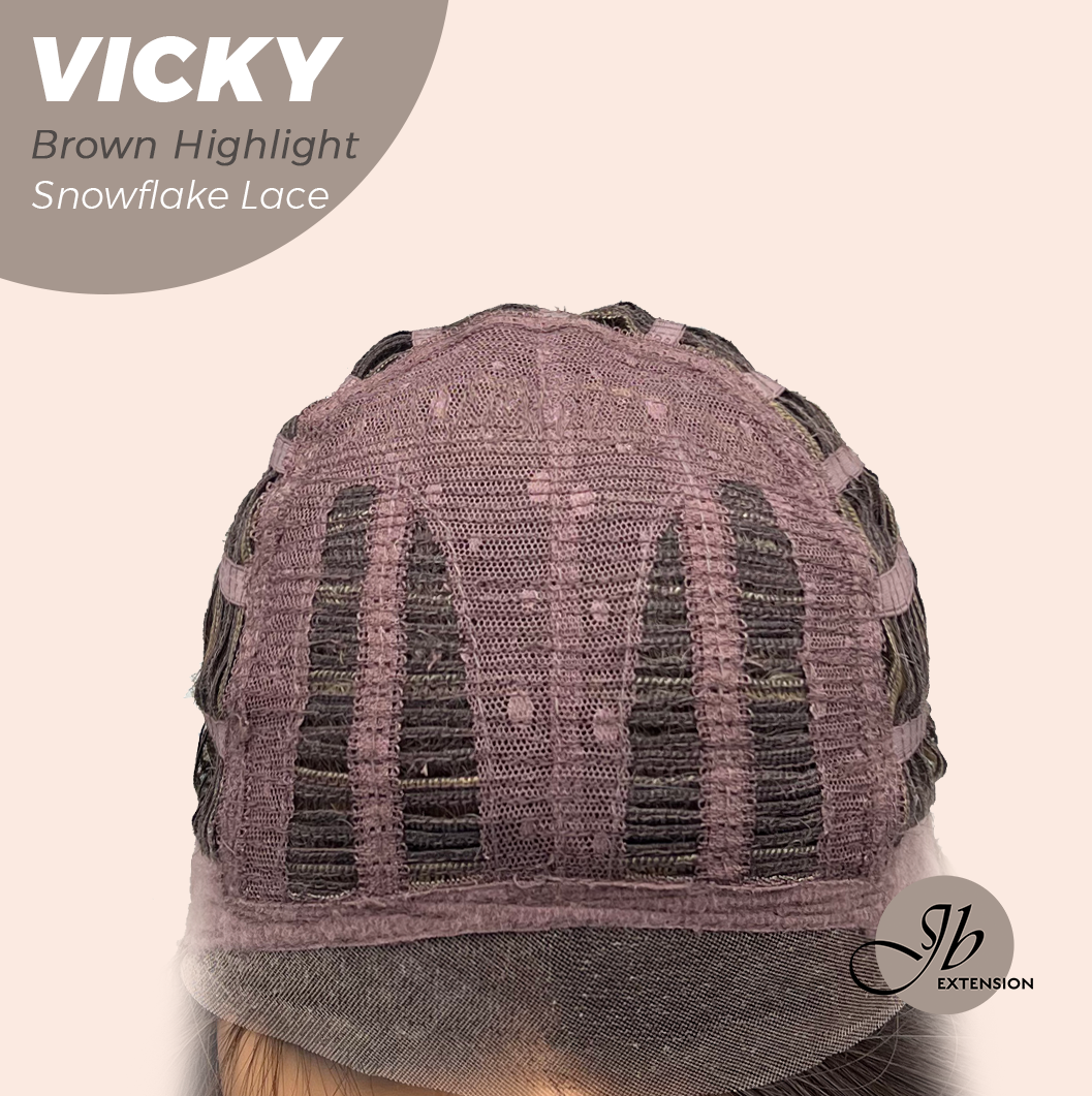 JBEXTENSION 20 Inches Dark Brown with Highlight Pre-Cut Snowflake Lace Frontlace Glueless Wig VICKY BROWN HIGHLIGHT【PERMATEASE】【BENDY EAR TABS】- M/L
