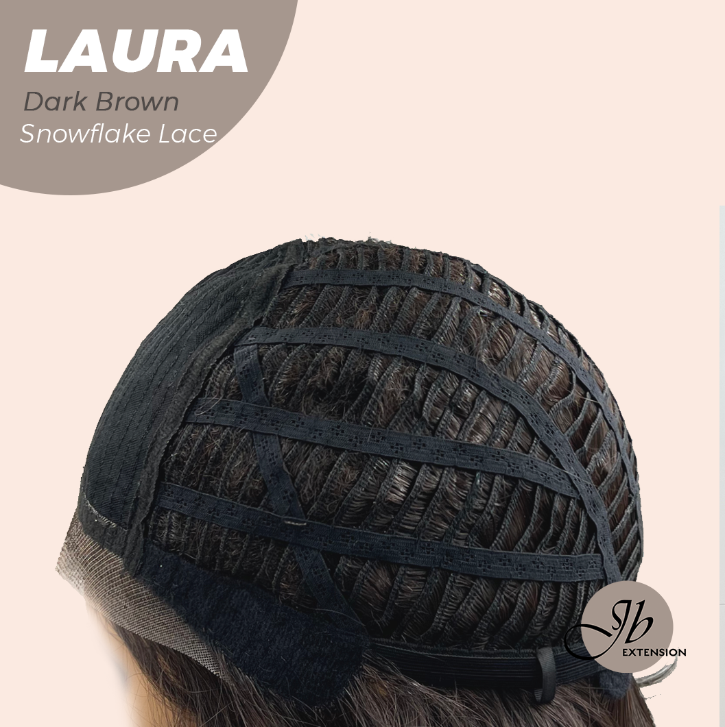 JBEXTENSION 14 Inches Dark Brown Pre-Cut Side Part Snowflake Lace Frontlace Glueless Wig LAURA SNOWFLAKE DARK BROWN【BENDY EAR TABS】- M/L