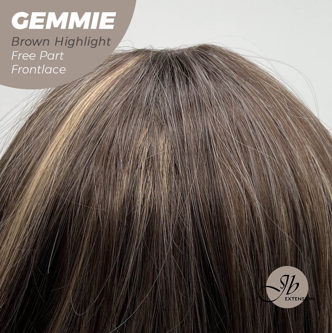 JBEXTENSION 20 Inches Brown Highlight Pre-Cut Free Part Frontlace Glueless Wig GEMMIE BROWN HIGHLIGHT