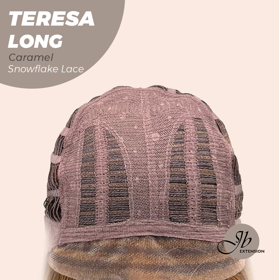 JBEXTENSION 22 Inches Long Caramel Pre-Cut Snowflake Lace Frontlace Glueless Wig TERESA LONG CARAMEL【PERMATEASE】【BENDY EAR TABS】