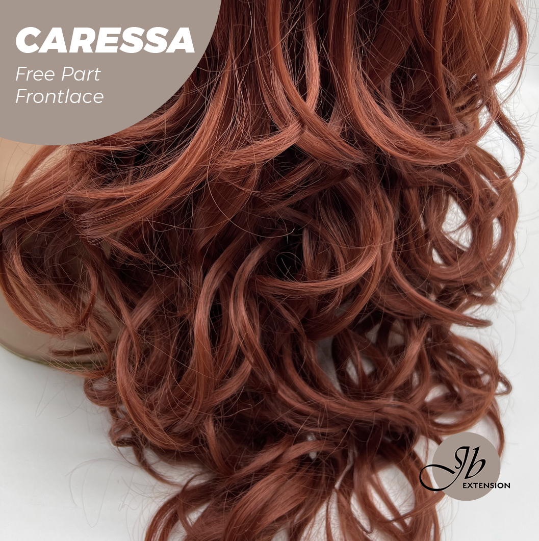 JBEXTENSION 22 Inches Copper Curly Wave 13X6 Pre-Cut Free Part Frontlae Glueless Wig CARESSA