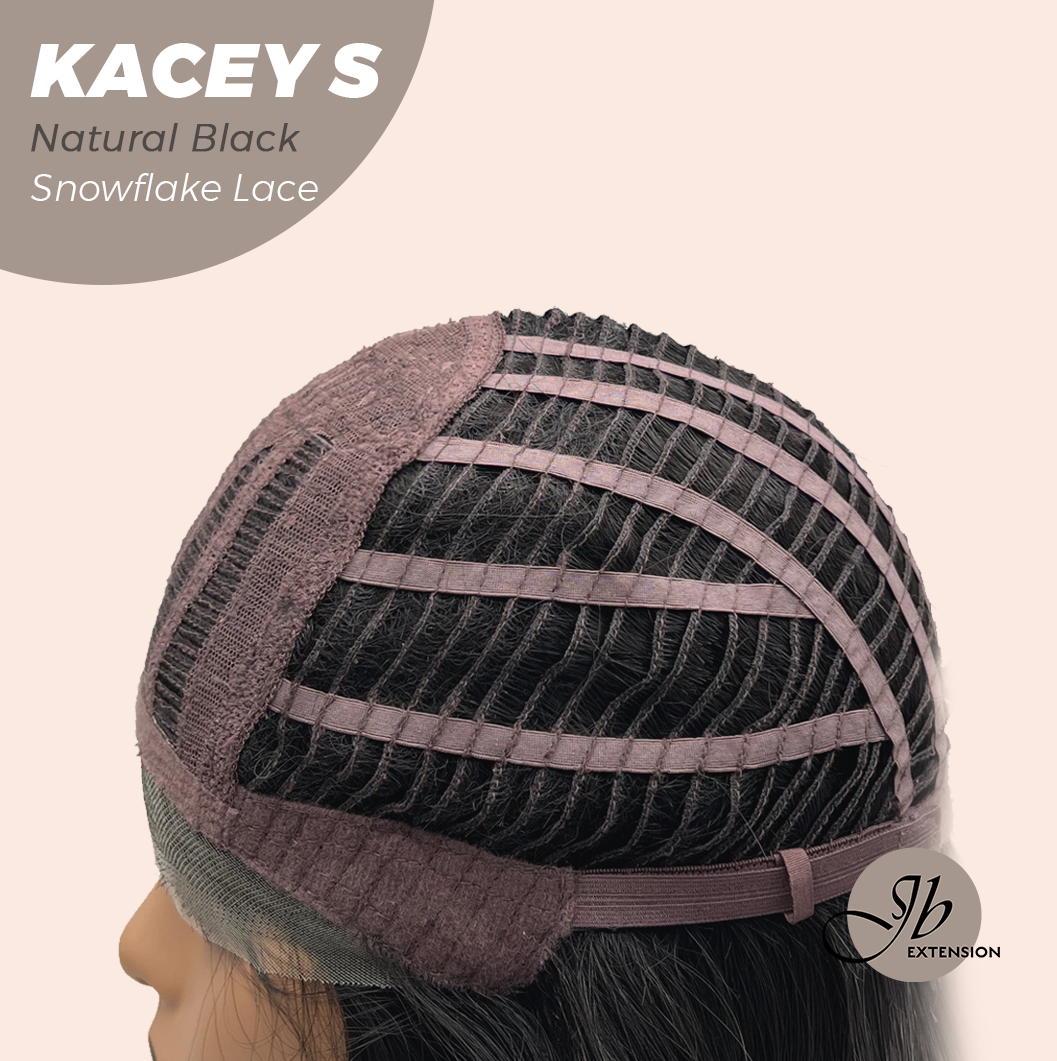 JBEXTENSION 20 Inches Natural Black Pre-Cut Snowflake Lace Frontlace Glueless Wig KACEY S NATURAL BLACK【PERMATEASE】【BENDY EAR TABS】- S/M