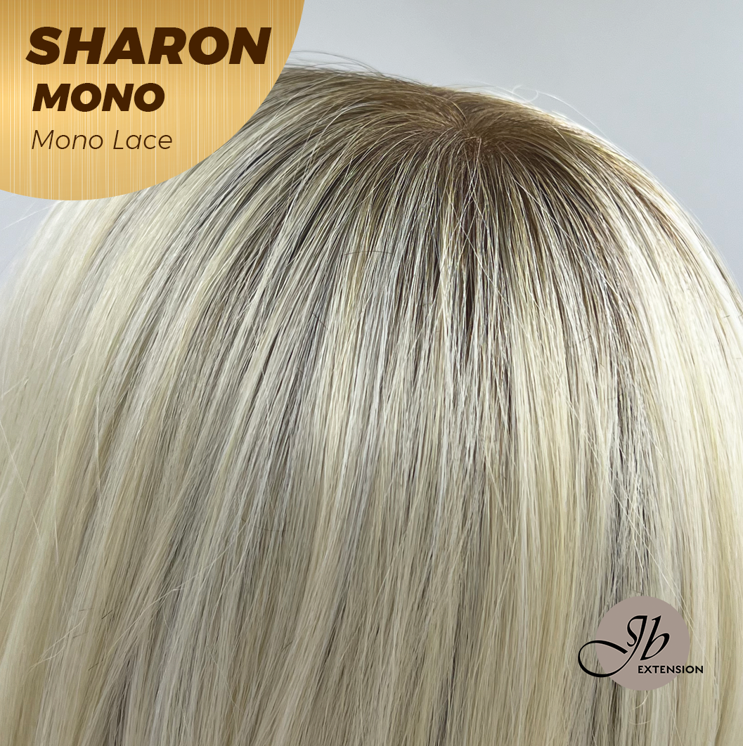 JBEXTENSION SHARON MONO Monofilament Handmade Wig 6X5 Full Monofilament Hand Tied Top Wig 20 Inches Platinum Blonde With Dark Root Wave Mono Lace Wig With Anti-slip Silicone Strips Glueless Wig SHARON MONO【BENDY EAR TABS】