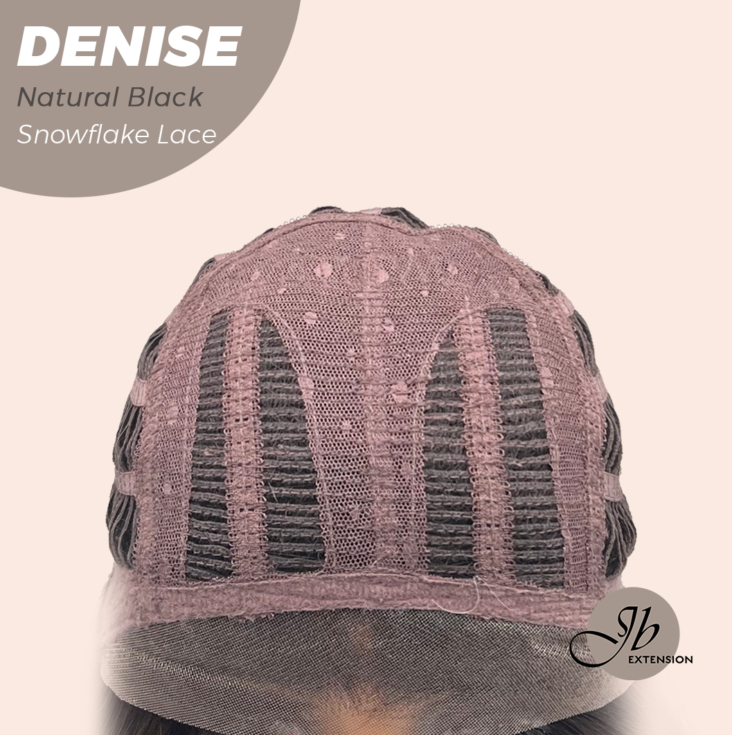 JBEXTENSION 24 Inches Natural Black Wave Pre-Cut Snowflake Lace Frontlace Glueless Wig DENISE NATURAL BLACK【PERMATEASE】【BENDY EAR TABS】- M/L