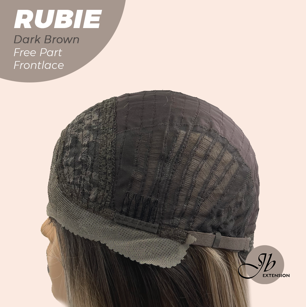 JBEXTENSION 30 Inches Dark Brown With Highlight Long Straight Fiber X, Tangle Less Pre-Cut Free Part Frontlae Glueless Wig RUBIE DARK BROWN