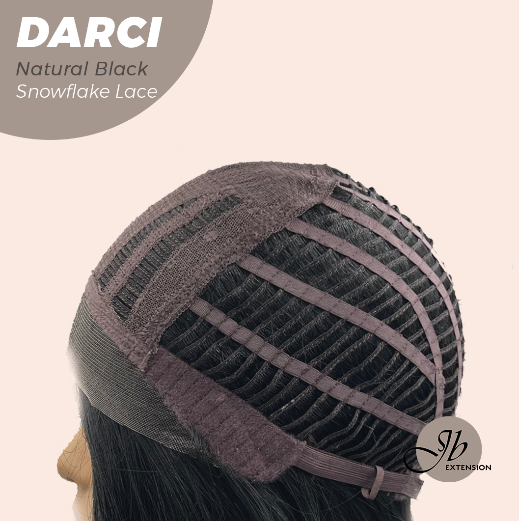 JBEXTENSION 25 Inches Natural Black Pre-Cut Snowflake Lace Frontlace Glueless Wig DARCI NATURAL BLACK【PERMATEASE】【BENDY EAR TABS】