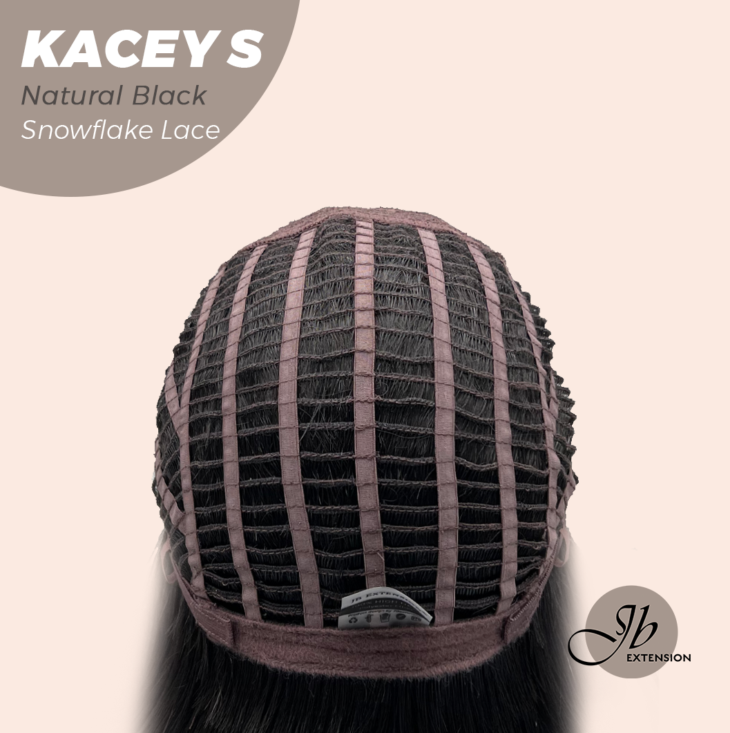 JBEXTENSION 20 Inches Natural Black Pre-Cut Snowflake Lace Frontlace Glueless Wig KACEY S NATURAL BLACK【PERMATEASE】【BENDY EAR TABS】- M/L