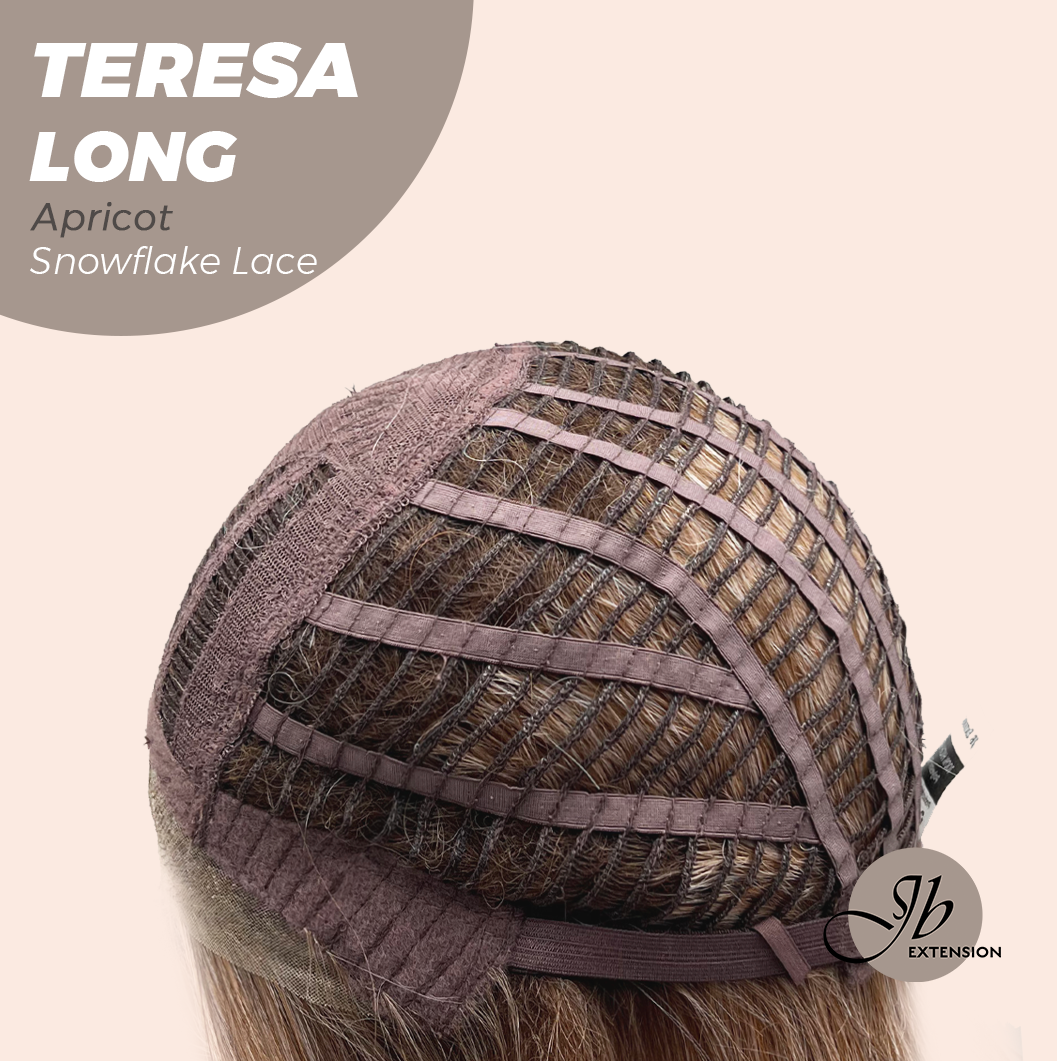 JBEXTENSION 22 Inches Long Apricot Pre-Cut Snowflake Lace Frontlace Glueless Wig TERESA LONG APRICOT【PERMATEASE】【BENDY EAR TABS】