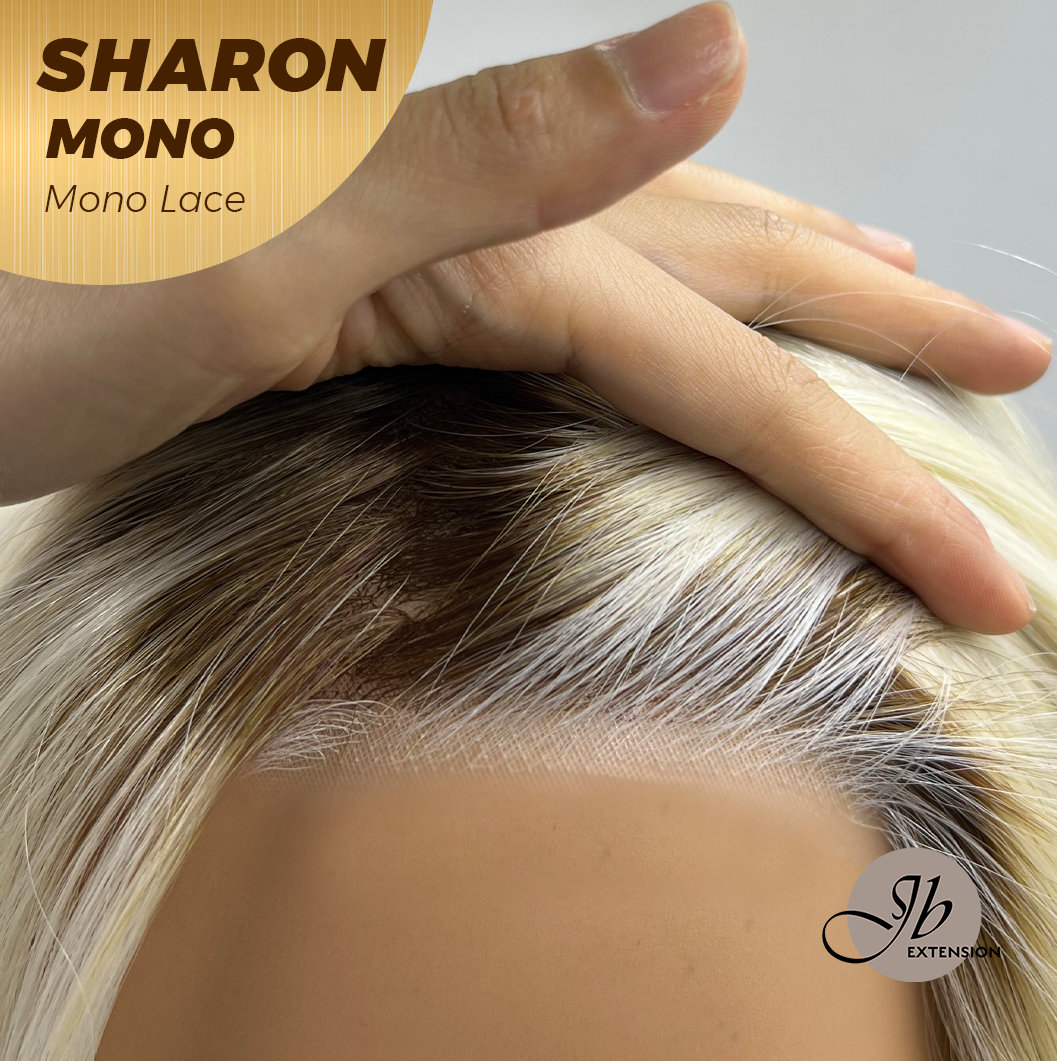 JBEXTENSION SHARON MONO Monofilament Handmade Wig 6X5 Full Monofilament Hand Tied Top Wig 20 Inches Platinum Blonde With Dark Root Wave Mono Lace Wig With Anti-slip Silicone Strips Glueless Wig SHARON MONO【BENDY EAR TABS】