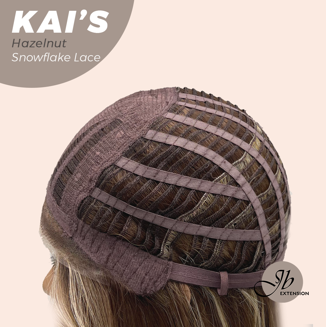 JBEXTENSION 18 Inches Hazelnut Blonde Highlight Pre-Cut Snowflake Lace Frontlace Glueless Wig KAI'S HAZELNUT【PERMATEASE】【BENDY EAR TABS】- M/L