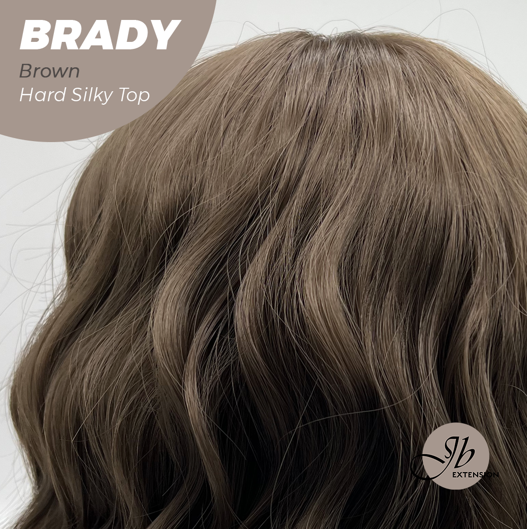 JBEXTENSION 12 Inches Scalpiana Wave Brown 3.5X4 Hard Silky Top Natural Scalp Effect Wig with Bang BRADY BROWN
