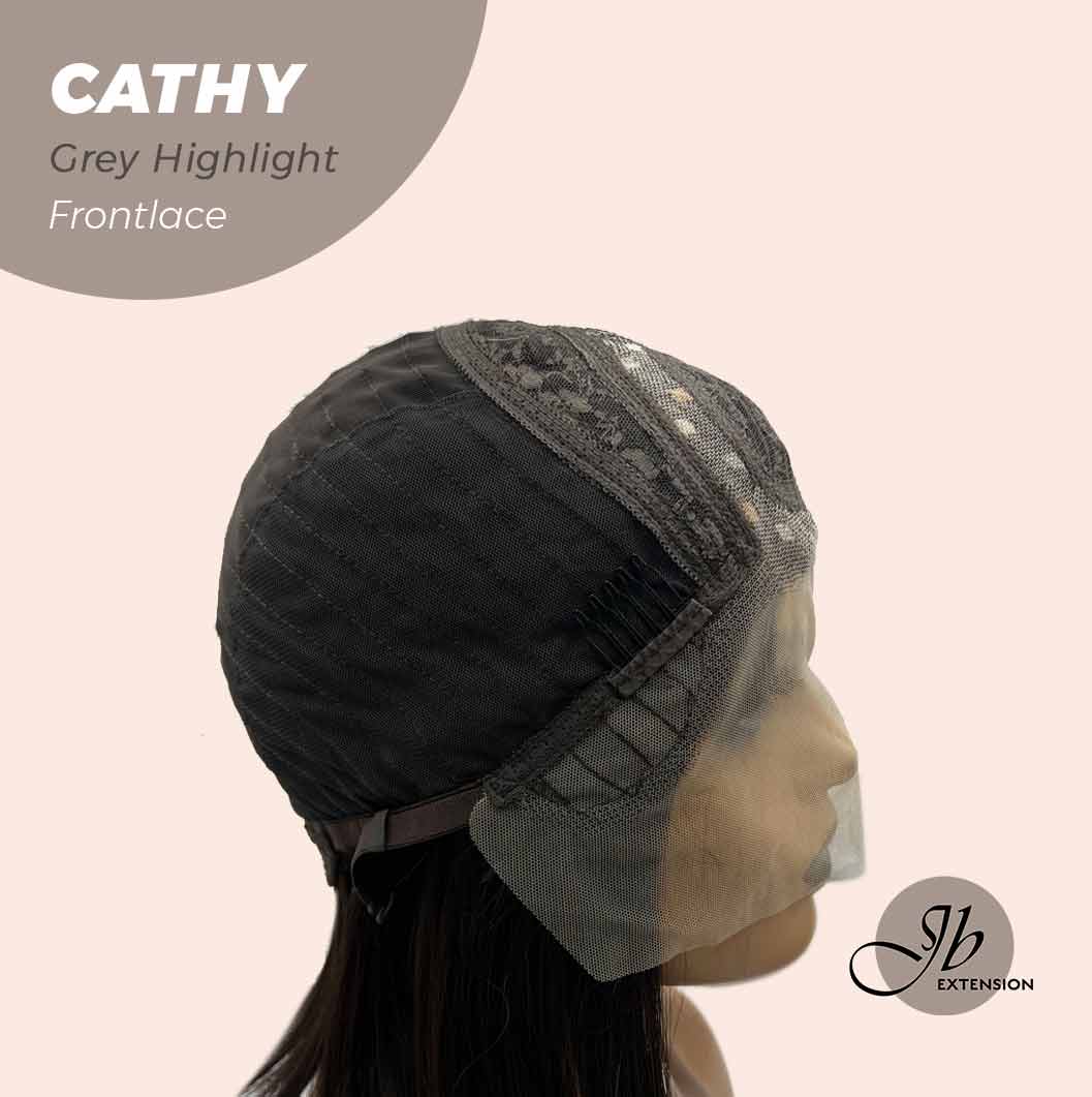 JBEXTENSION 12 Inches Bob Cut Nature Black With Grey Highlight Side Part Frontlace Glueless Wig CATHY GREY HIGHLIGHT