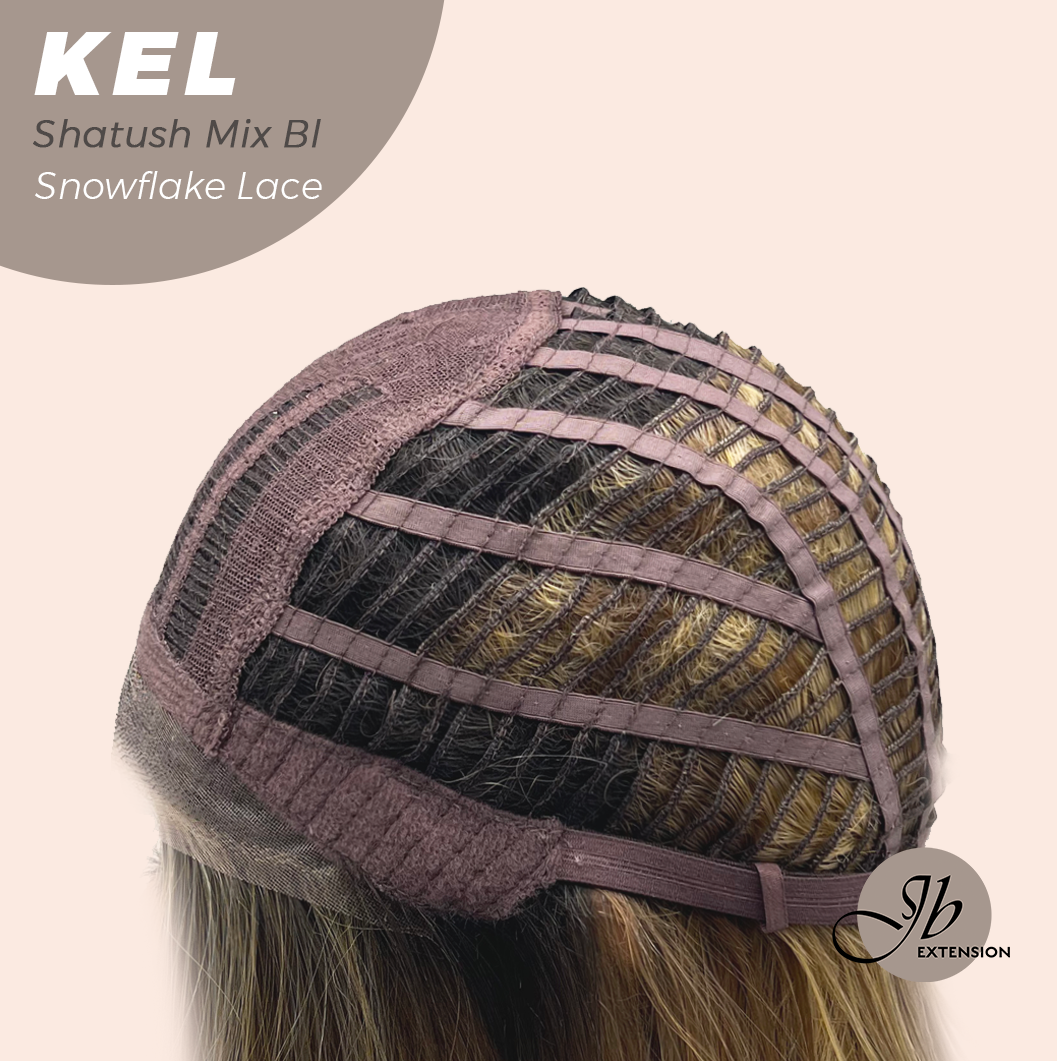 JBEXTENSION 22 Inches Shatush Mix Blonde Pre-Cut Snowflake Lace Frontlace Glueless Wig KEL SHATUSH MIX BLONDE【PERMATEASE】【BENDY EAR TABS】