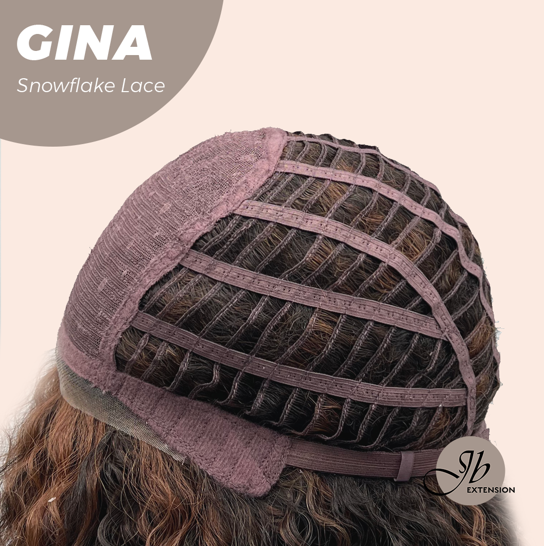 JBEXTENSION 16 Inches Deep Curly Black with Brown Highlight Pre-Cut Snowflake Lace Frontlace Glueless Wig GINA SNOWFLAKE【PERMATEASE】【BENDY EAR TABS】