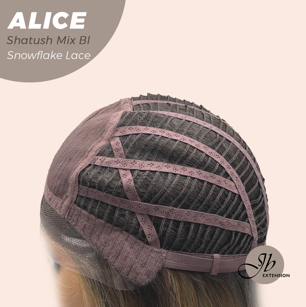 JBEXTENSION 12 Inches Shatush Mix Blonde Pre-Cut Side Part Snowflake Lace Frontlace Glueless Wig ALICE SHATUSH MIX BLONDE【BENDY EAR TABS】- M/L