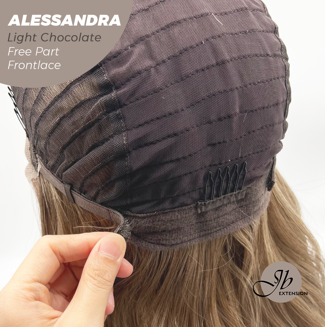JBEXTENSION 20 Inches Light Chocolate Curly Fiber X, Tangle Less Pre-Cut Free Part Frontlae Glueless Wig ALESSANDRA LIGHT CHOCOLATE
