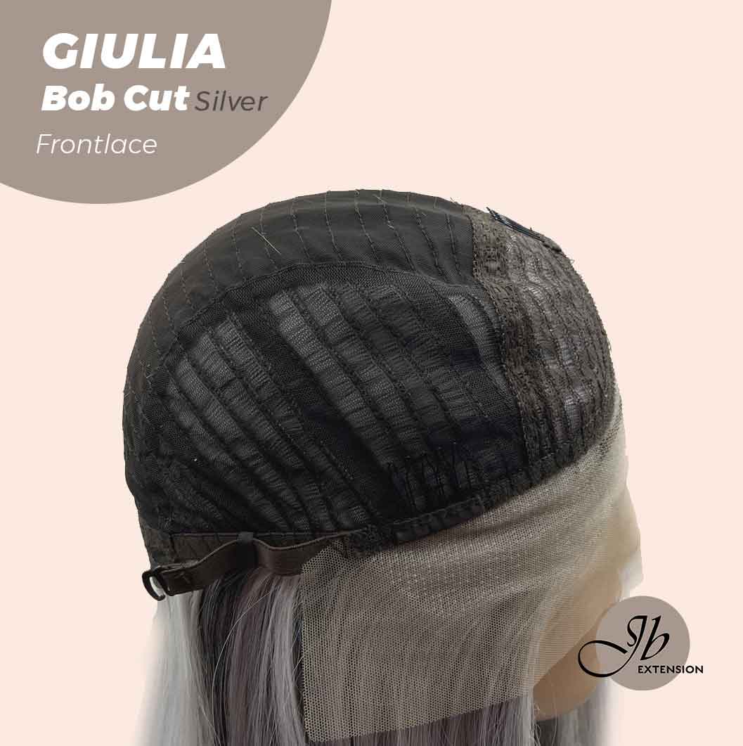 JBEXTENSION 14 Inches Bob Cut Mix Silver Frontlace Glueless Wig GIULIA BOB SILVER (FREE PARTING)