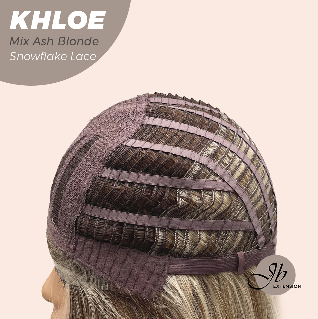 JBEXTENSION 12 Inches Bob Cut Mix Ash Blonde Pre-Cut Snowflake Lace Frontlace Glueless Wig KHLOE MIX ASH BLONDE【PERMATEASE】【BENDY EAR TABS】- M/L