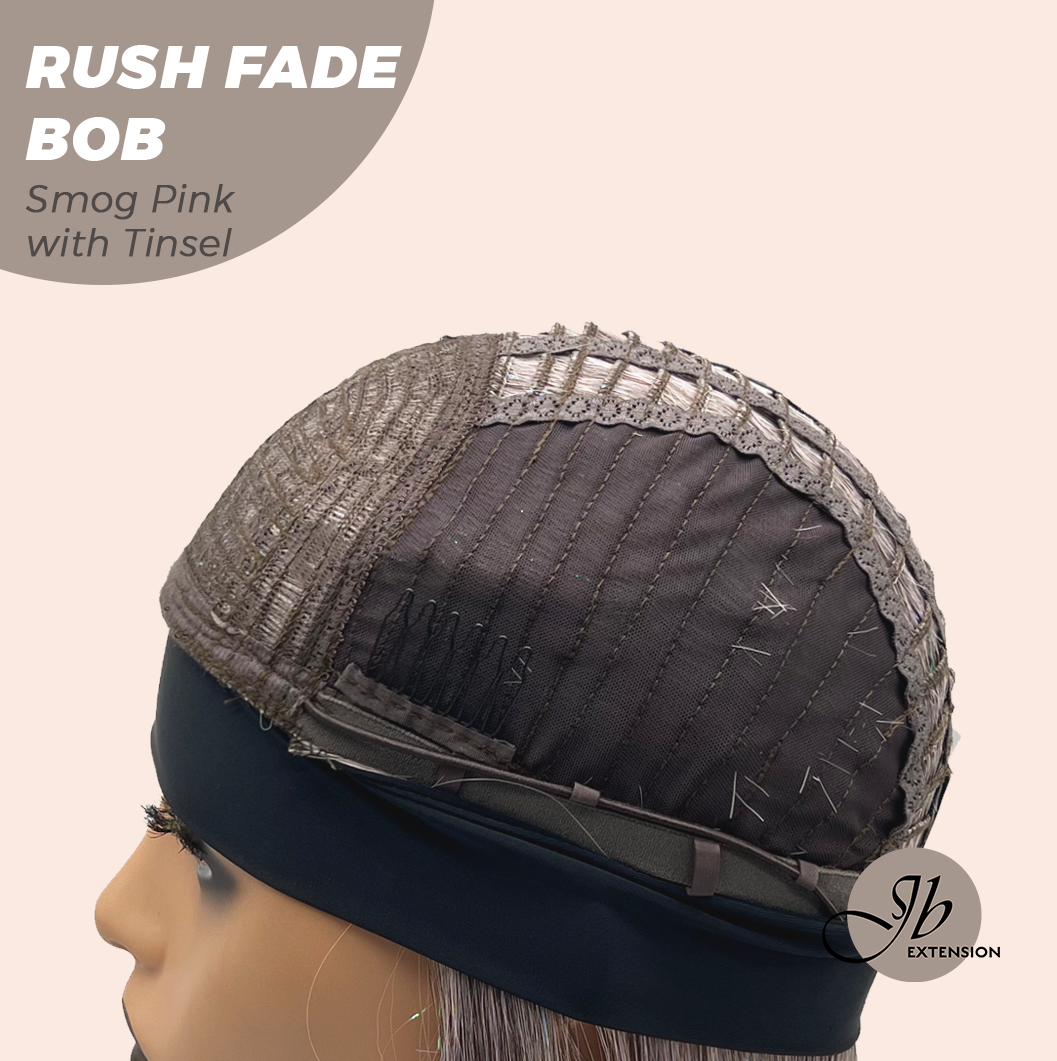 JBEXTENSION 12 Inches Short Hair Smog Pink with Tinsel Headband Wig RUSH FADE BOB - SMOG PINK WITH TINSEL