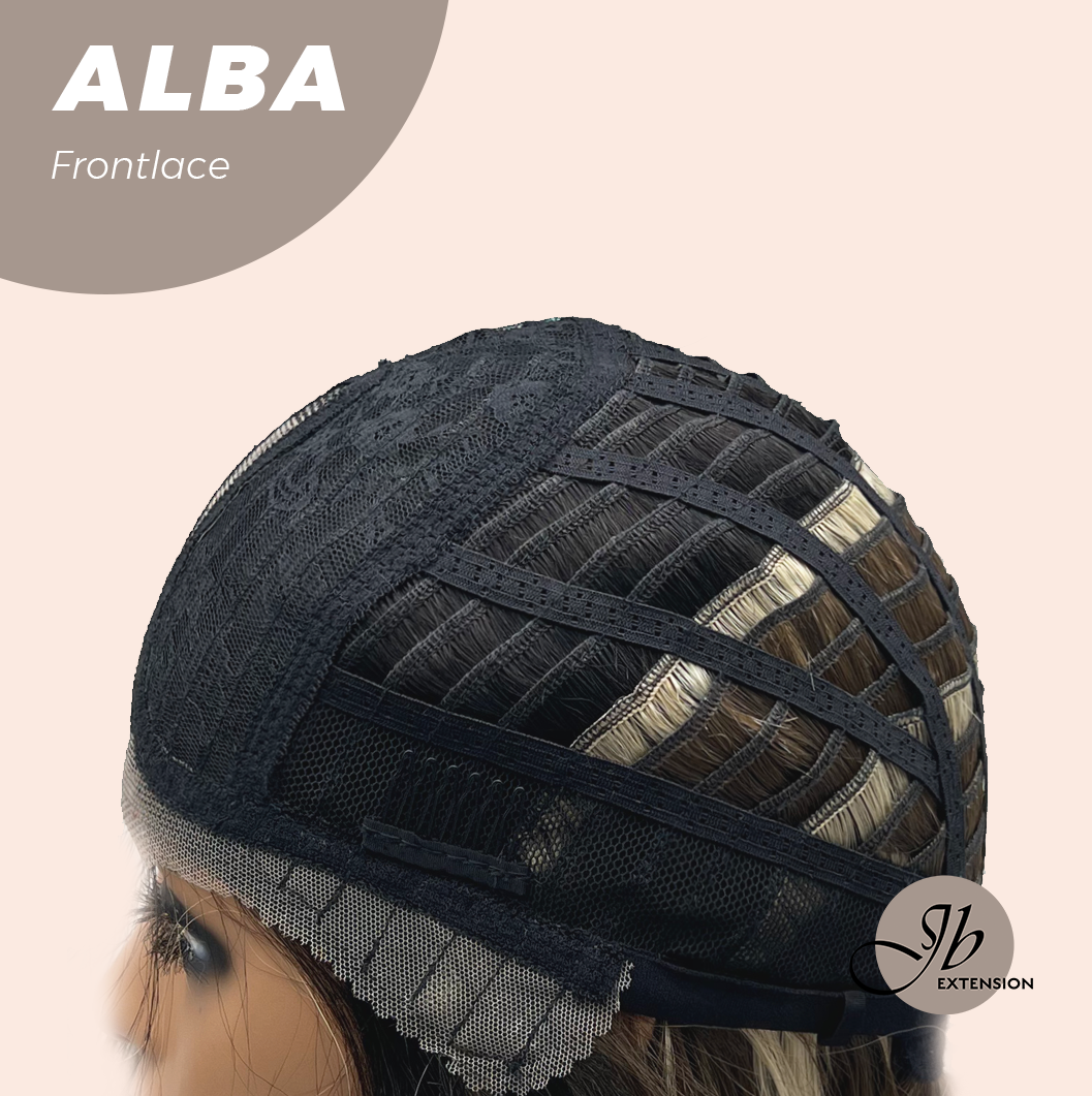 JBEXTENSION 12 Inches Wave Dark Brown with Blonde Highlight with Dark Root Pre-Cut Frontlace Glueless Wig ALBA