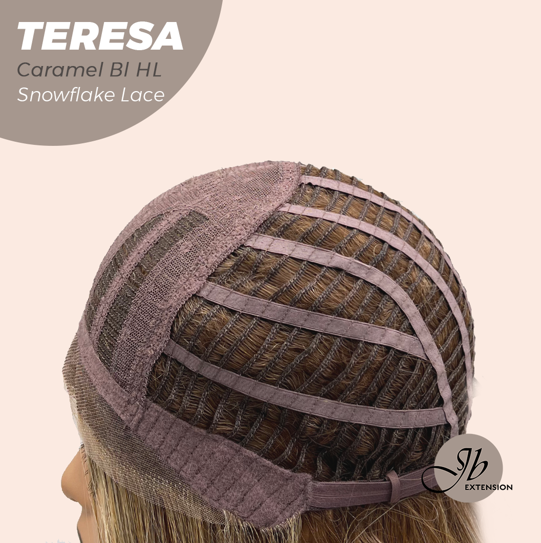 JBEXTENSION 18 Inches Caramel Blonde Highlight Pre-Cut Snowflake Lace Frontlace Glueless Wig TERESA CARAMEL BLONDE HIGHLIGHT【PERMATEASE】【BENDY EAR TABS】