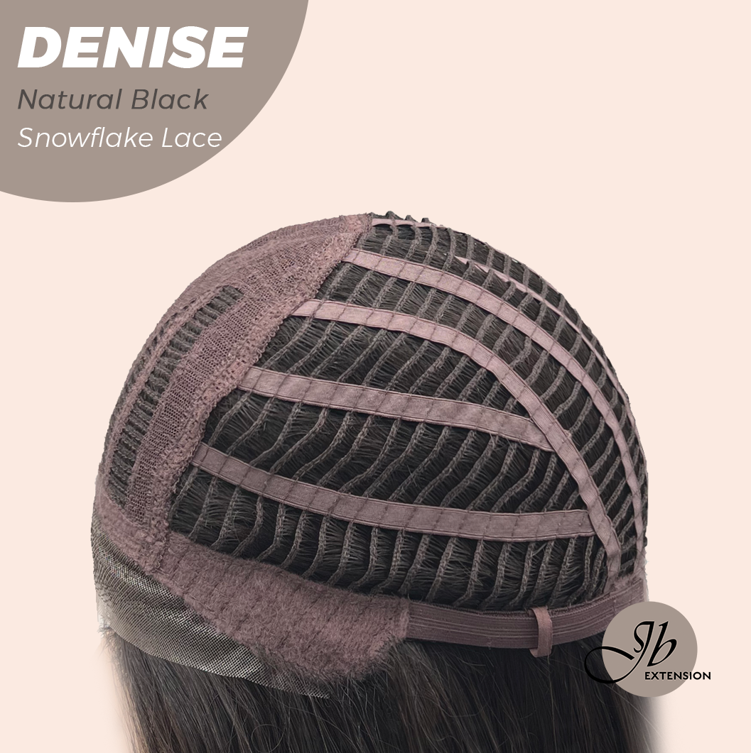 JBEXTENSION 24 Inches Natural Black Wave Pre-Cut Snowflake Lace Frontlace Glueless Wig DENISE NATURAL BLACK【PERMATEASE】【BENDY EAR TABS】- M/L