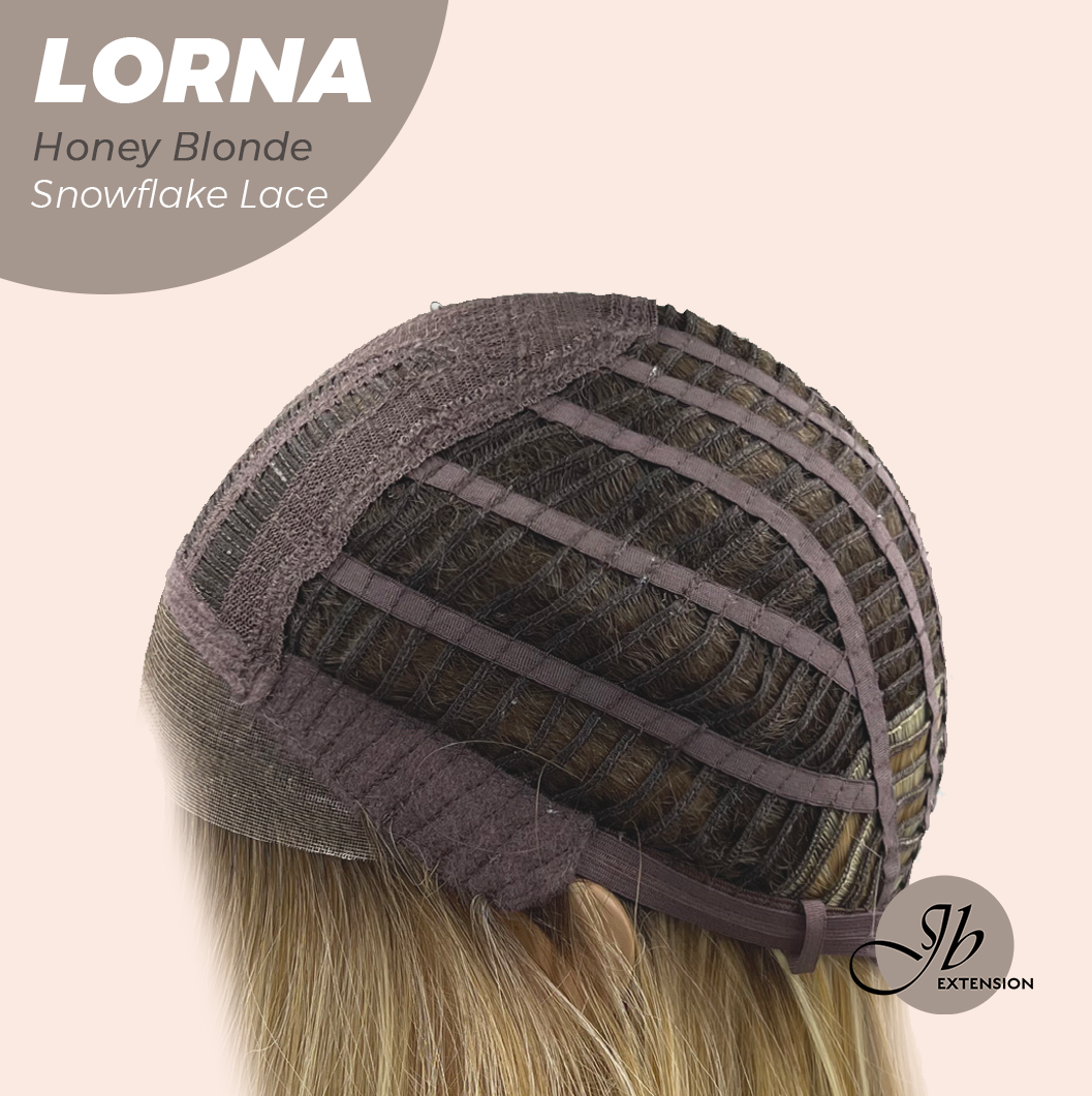 JBEXTENSION 18 Inches Honey Blonde Curly Pre-Cut Snowflake Lace Frontlace Glueless Wig LORNA SNOWFLAKE HONEY BLONDE【PERMATEASE】【BENDY EAR TABS】