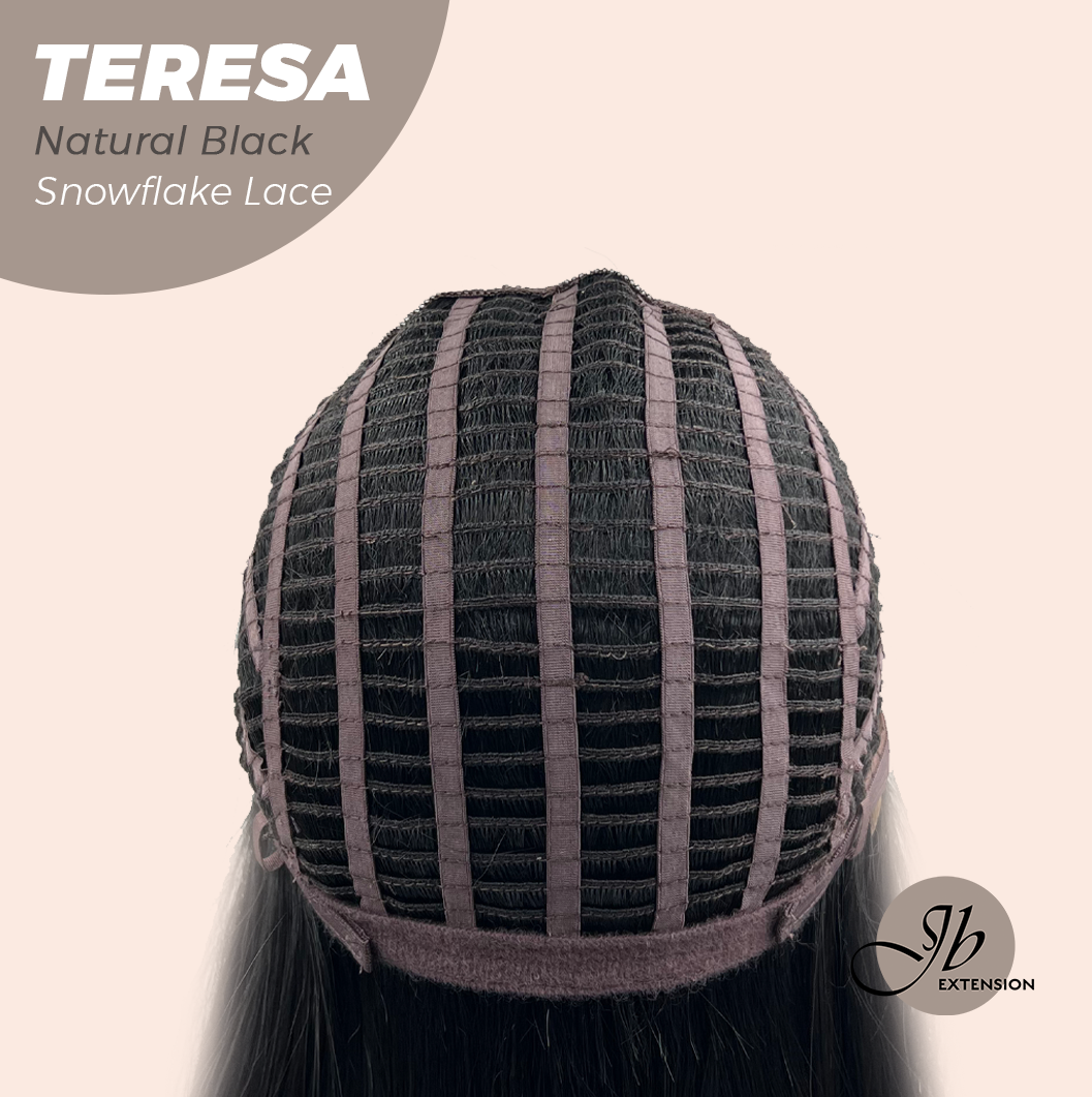 JBEXTENSION 18 Inches Natural Black Pre-Cut Snowflake Lace Frontlace Glueless Wig TERESA NATURAL BLACK【PERMATEASE】【BENDY EAR TABS】