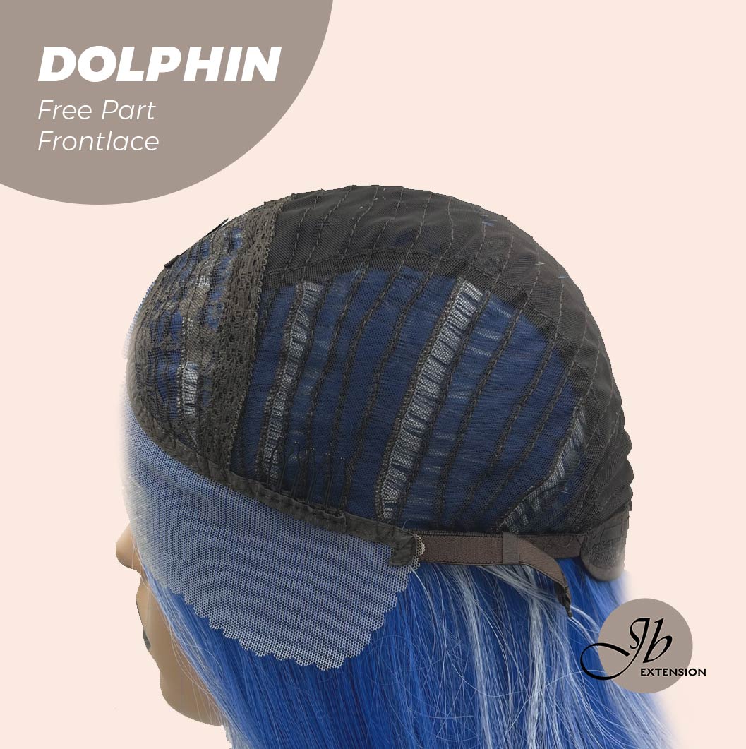 JBEXTENSION 12 Inches Bob Cut Blue With White Highlight Free Part Pre-Cut Frontlace Glueless Wig DOLPHIN