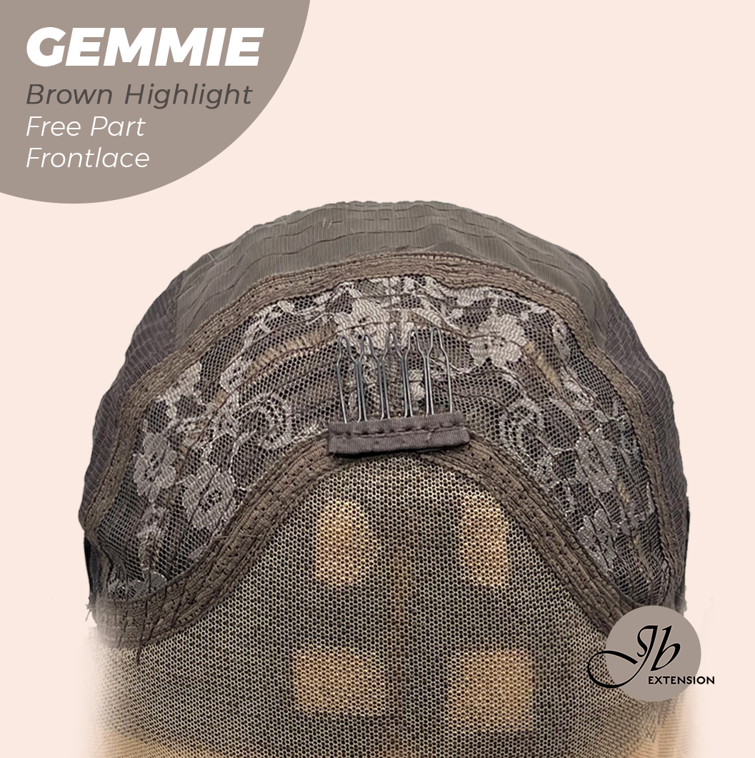 JBEXTENSION 20 Inches Brown Highlight Pre-Cut Free Part Frontlace Glueless Wig GEMMIE BROWN HIGHLIGHT