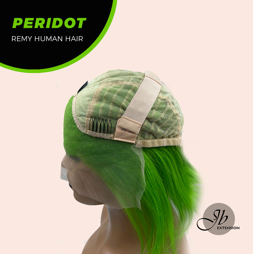 JBEXTENSION GEMSTONE COLLECTION 12 Inches Real Human Hair Light Green Bob Cut Free Parting Wig PERIDOT