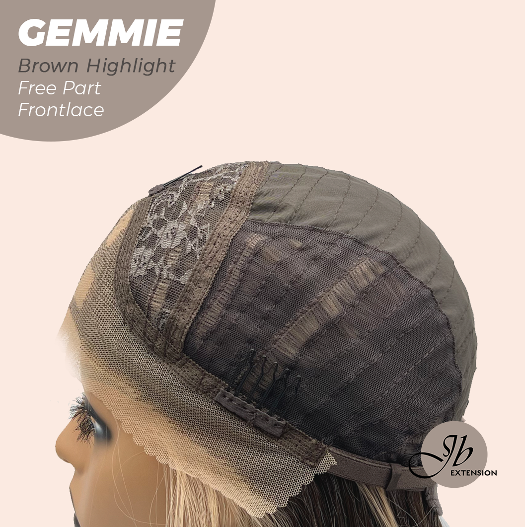 JBEXTENSION 20 Inches Brown Highlight Pre-Cut Free Part Frontlace Glueless Wig GEMMIE BROWN HIGHLIGHT