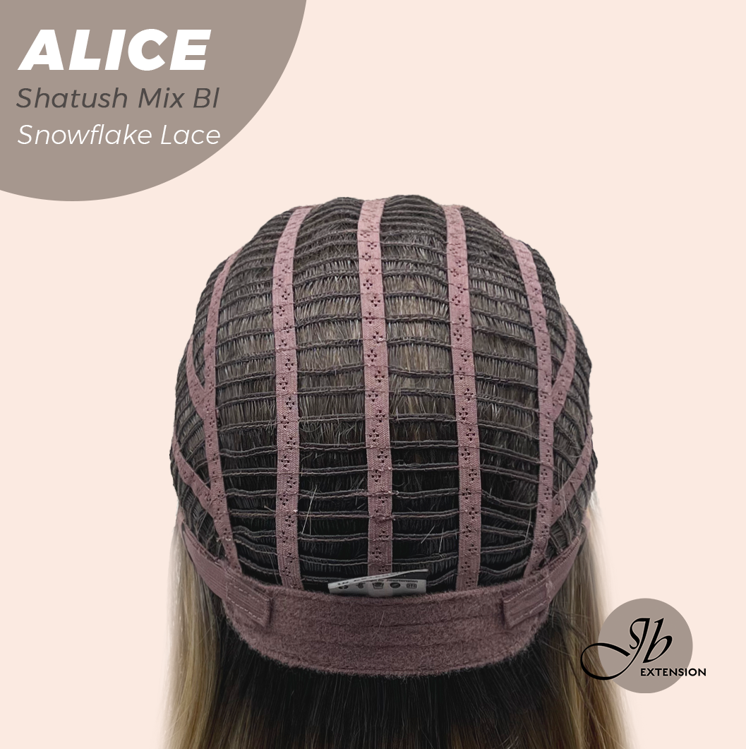 JBEXTENSION 12 Inches Shatush Mix Blonde Pre-Cut Side Part Snowflake Lace Frontlace Glueless Wig ALICE SHATUSH MIX BLONDE【BENDY EAR TABS】- S/M