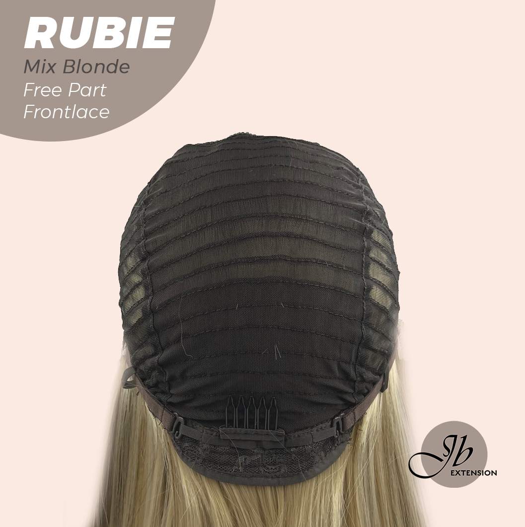 JBEXTENSION 30 Inches Mix Blonde With Highlight Long Straight Fiber X, Tangle Less Pre-Cut Free Part Frontlae Glueless Wig RUBIE MIX BLONDE