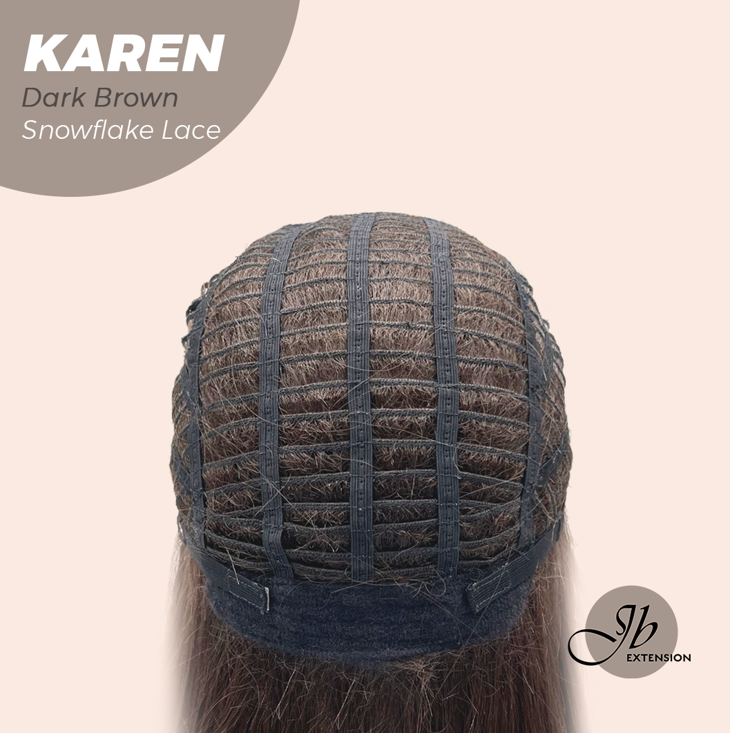 JBEXTENSION 18 Inches Dark Brown Pre-Cut T Part Snowflake Lace Frontlace Glueless Wig KAREN DARK BROWN【BENDY EAR TABS】