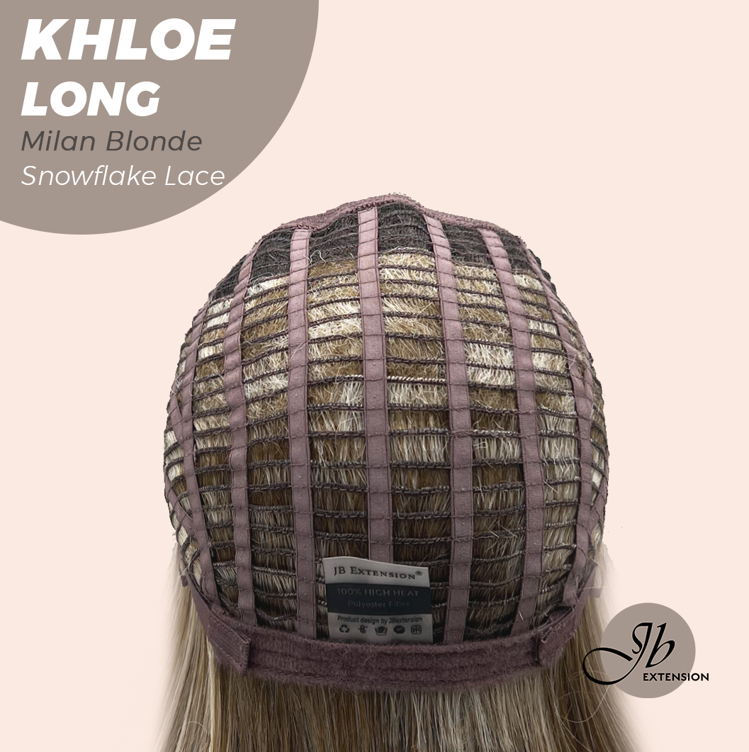 JBEXTENSION 18 Inches Milan Blonde Pre-Cut Snowflake Lace Frontlace Glueless Wig KHLOE LONG MILAN BLONDE【PERMATEASE】【BENDY EAR TABS】- S/M