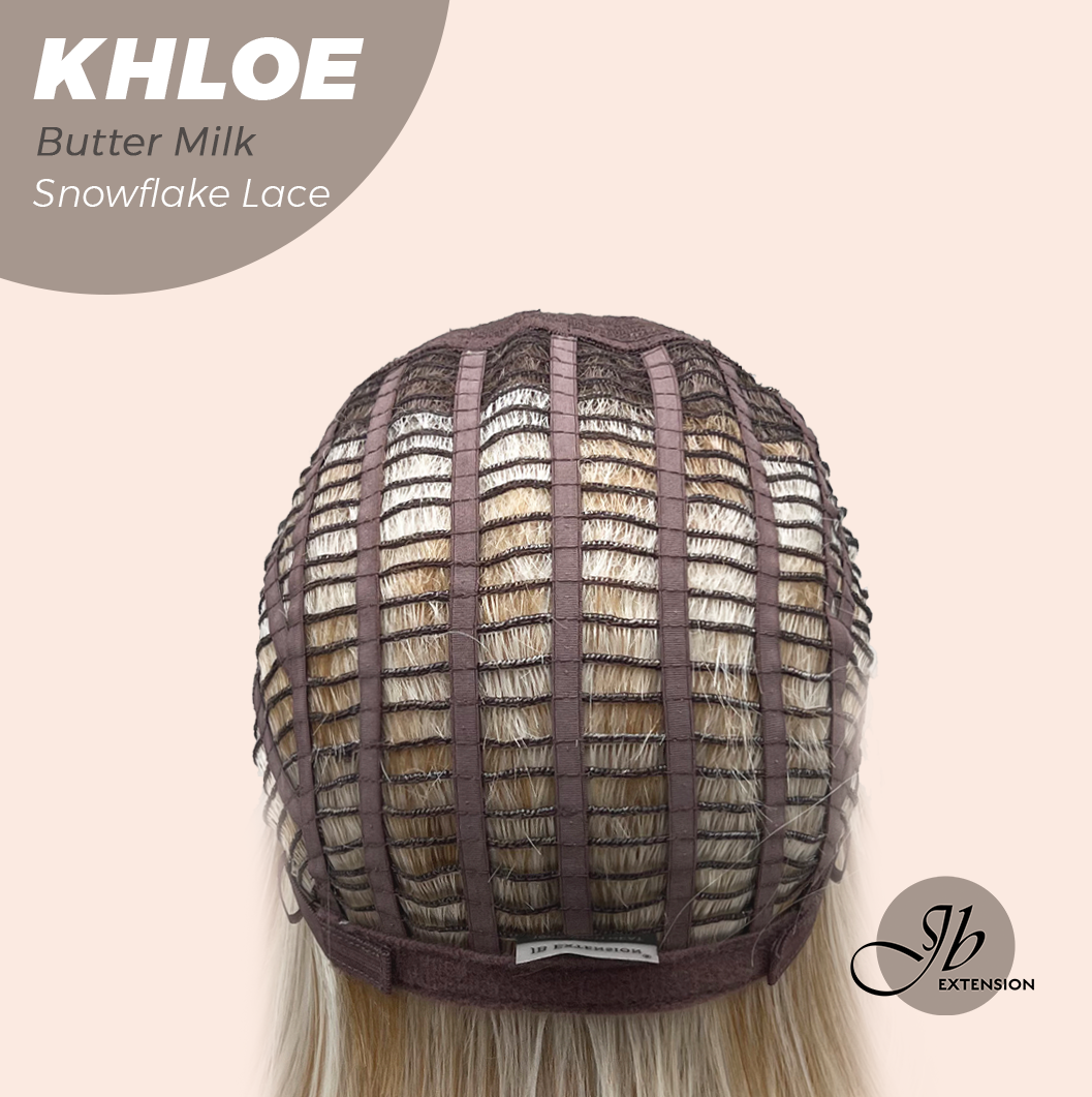 JBEXTENSION 12 Inches Bob Cut Butter Milk Pre-Cut Snowflake Lace Frontlace Glueless Wig KHLOE BUTTER MILK【PERMATEASE】【BENDY EAR TABS】- M/L