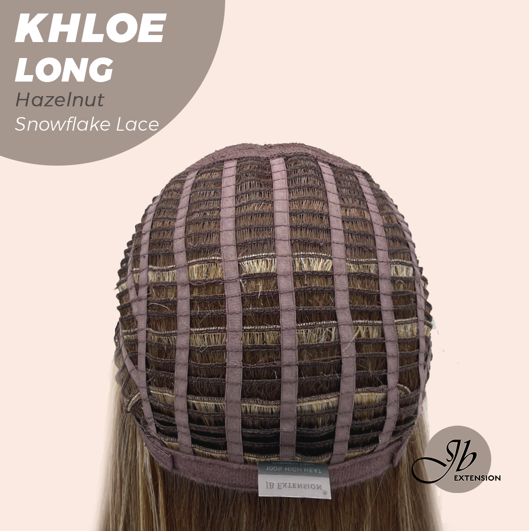 JBEXTENSION 18 Inches Hazelnut Blonde Highlight Pre-Cut Snowflake Lace Frontlace Glueless Wig KHLOE LONG HAZELNUT【PERMATEASE】【BENDY EAR TABS】- S/M