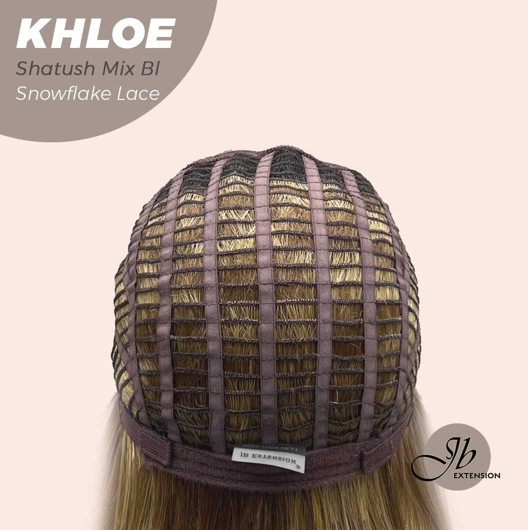 JBEXTENSION 12 Inches Bob Cut Shatush Mix Blonde Pre-Cut Snowflake Lace Frontlace Glueless Wig KHLOE SHATUSH MIX BLONDE【PERMATEASE】【BENDY EAR TABS】