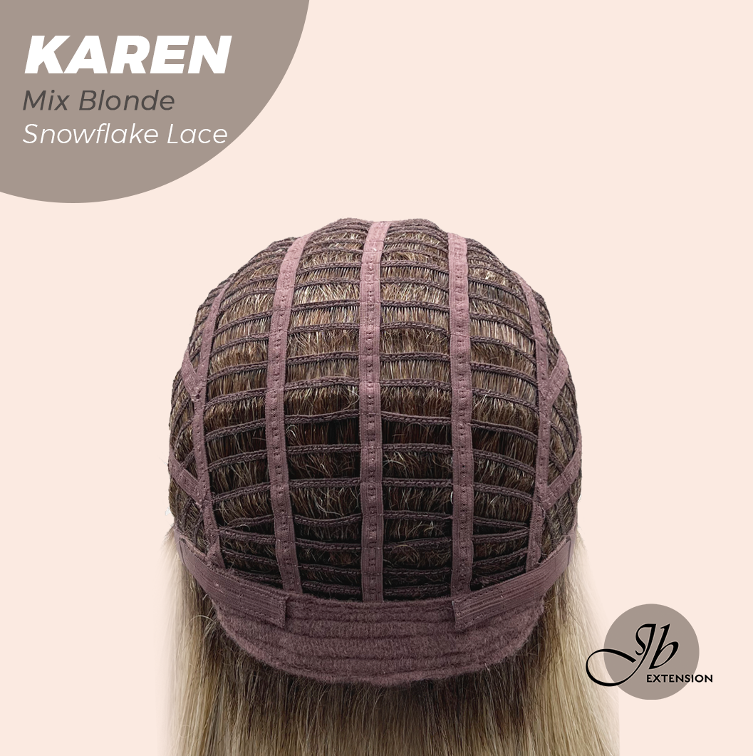 JBEXTENSION 18 Inches Mix Blonde Pre-Cut T Part Snowflake Lace Frontlace Glueless Wig KAREN MIX BLONDE【BENDY EAR TABS】