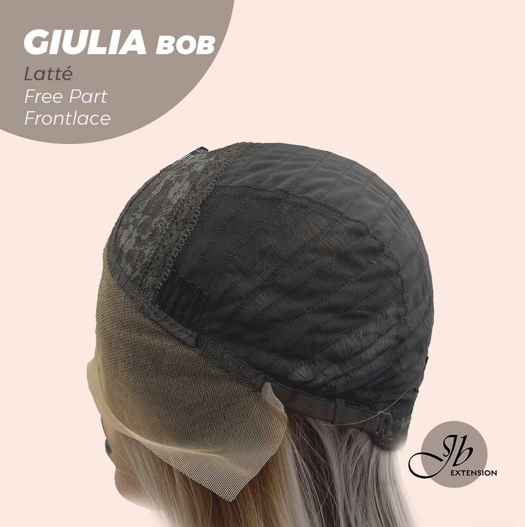 JBEXTENSION 14 Inches Bob Cut Mix Color With Highlight Free Part Pre-Cut Frontlace Glueless Wig GIULIA BOB LATTé (FREE PARTING)