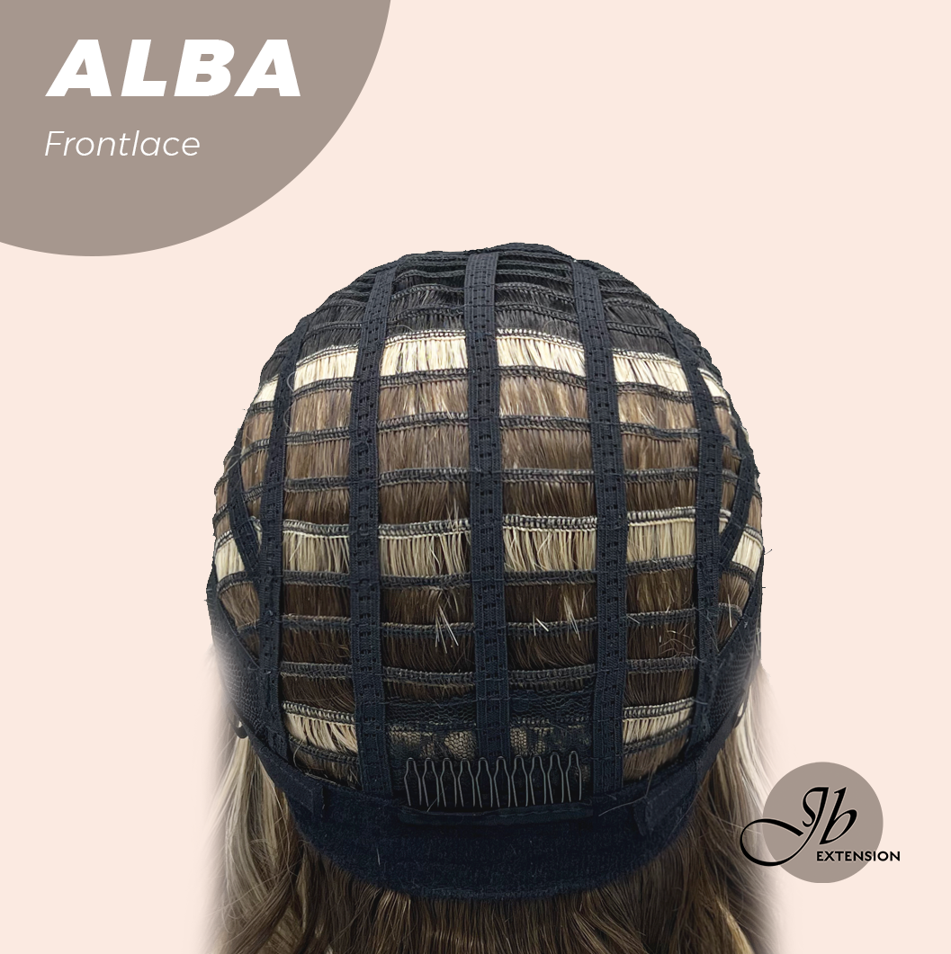 JBEXTENSION 12 Inches Wave Dark Brown with Blonde Highlight with Dark Root Pre-Cut Frontlace Glueless Wig ALBA