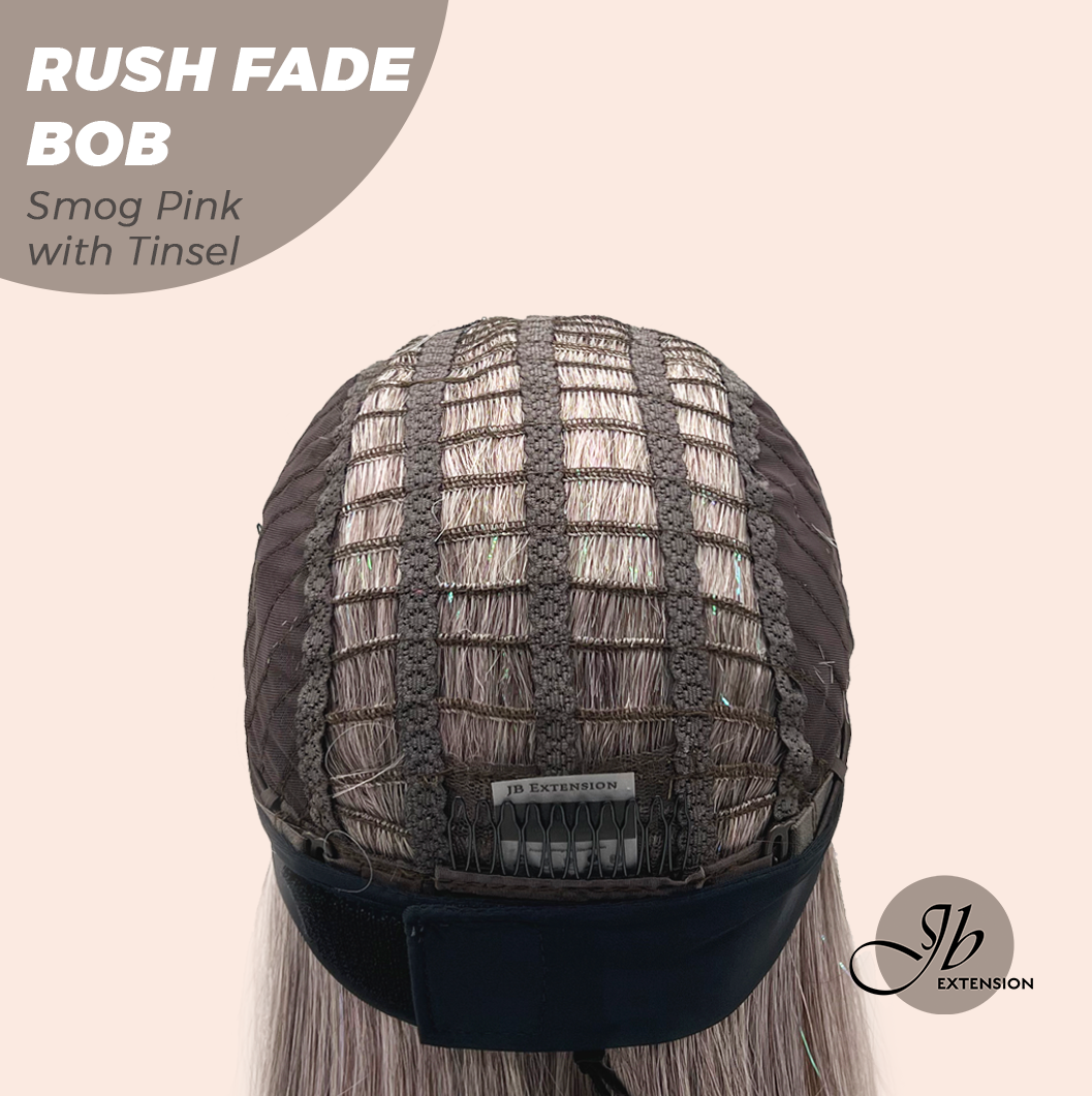 JBEXTENSION 12 Inches Short Hair Smog Pink with Tinsel Headband Wig RUSH FADE BOB - SMOG PINK WITH TINSEL