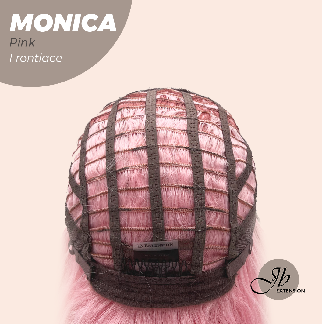 JBEXTENSION 26 Inches Curly Pink Pre-Cut Frontlace Glueless Wig MONICA PINK