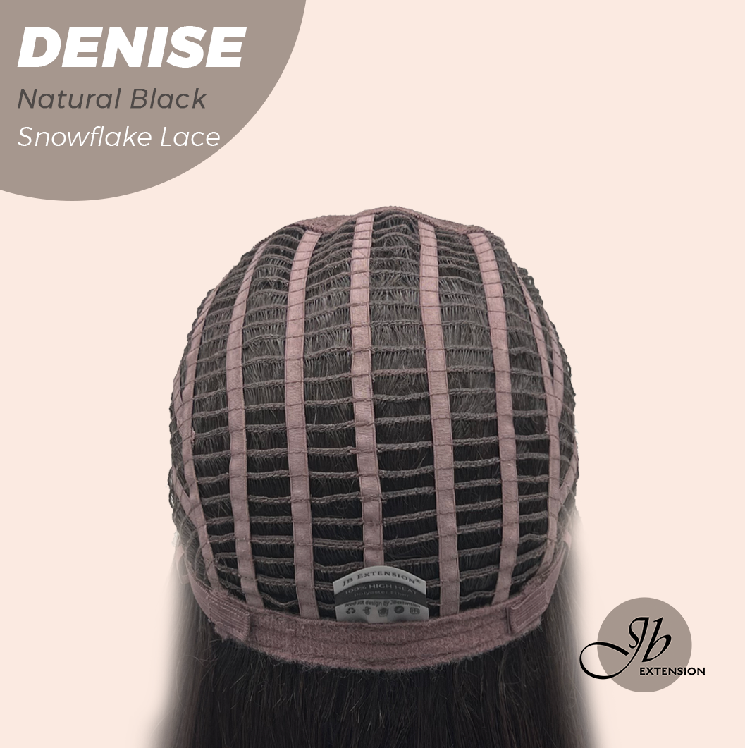 JBEXTENSION 24 Inches Natural Black Wave Pre-Cut Snowflake Lace Frontlace Glueless Wig DENISE NATURAL BLACK【PERMATEASE】【BENDY EAR TABS】- M/L