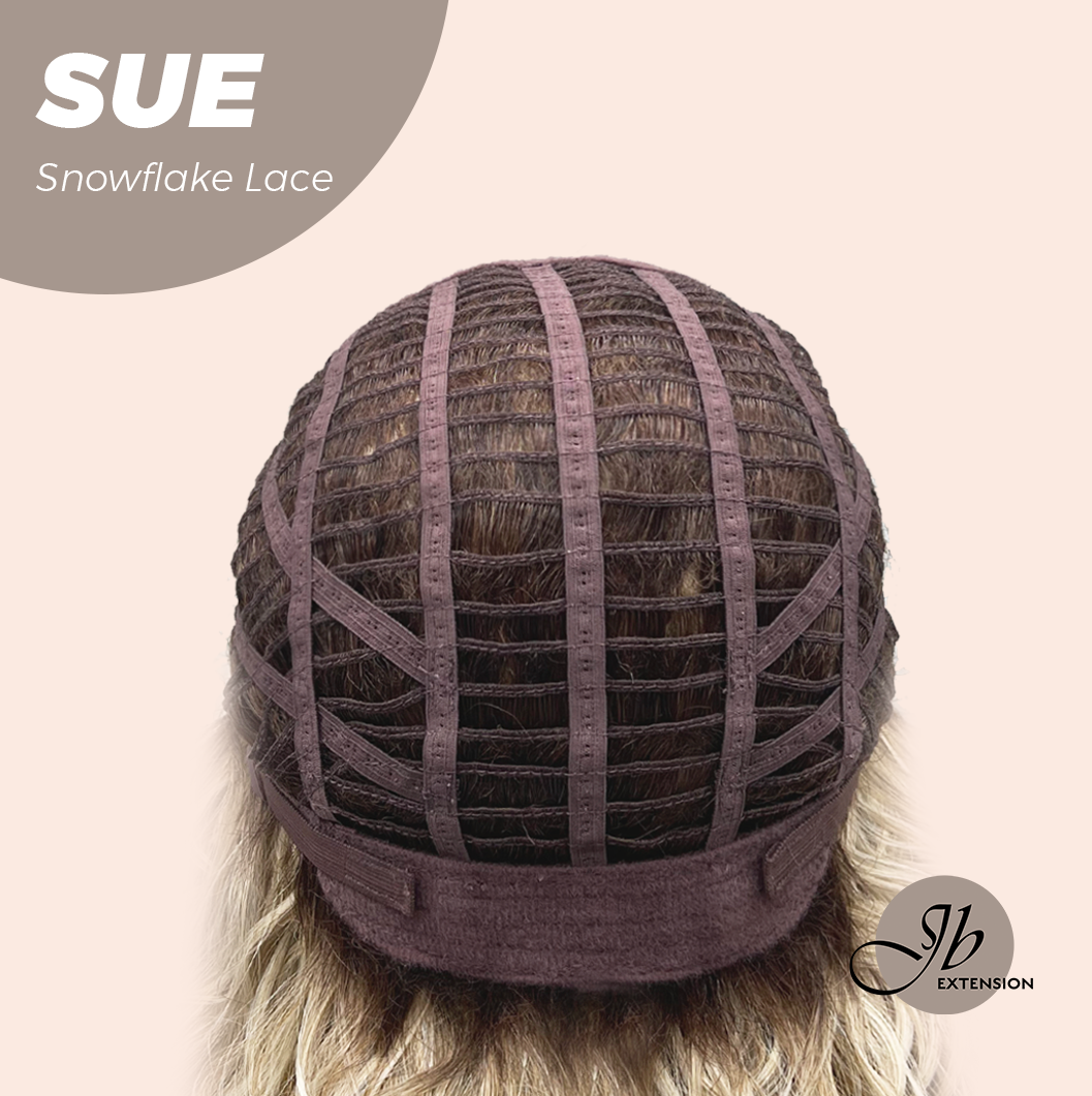 JBEXTENSION 17 Inches Blonde Deep Curly Pre-Cut Side Part Snowflake Lace Frontlace Glueless Wig SUE【BENDY EAR TABS】