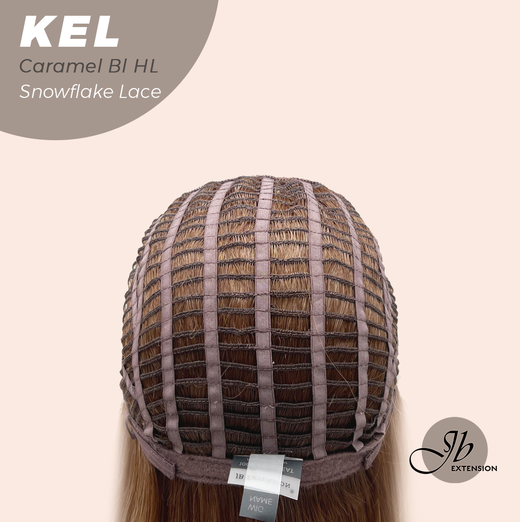 JBEXTENSION 22 Inches Caramel Blonde Highlight Pre-Cut Snowflake Lace Frontlace Glueless Wig KEL CARAMEL BLONDE HIGHLIGHT【PERMATEASE】【BENDY EAR TABS】