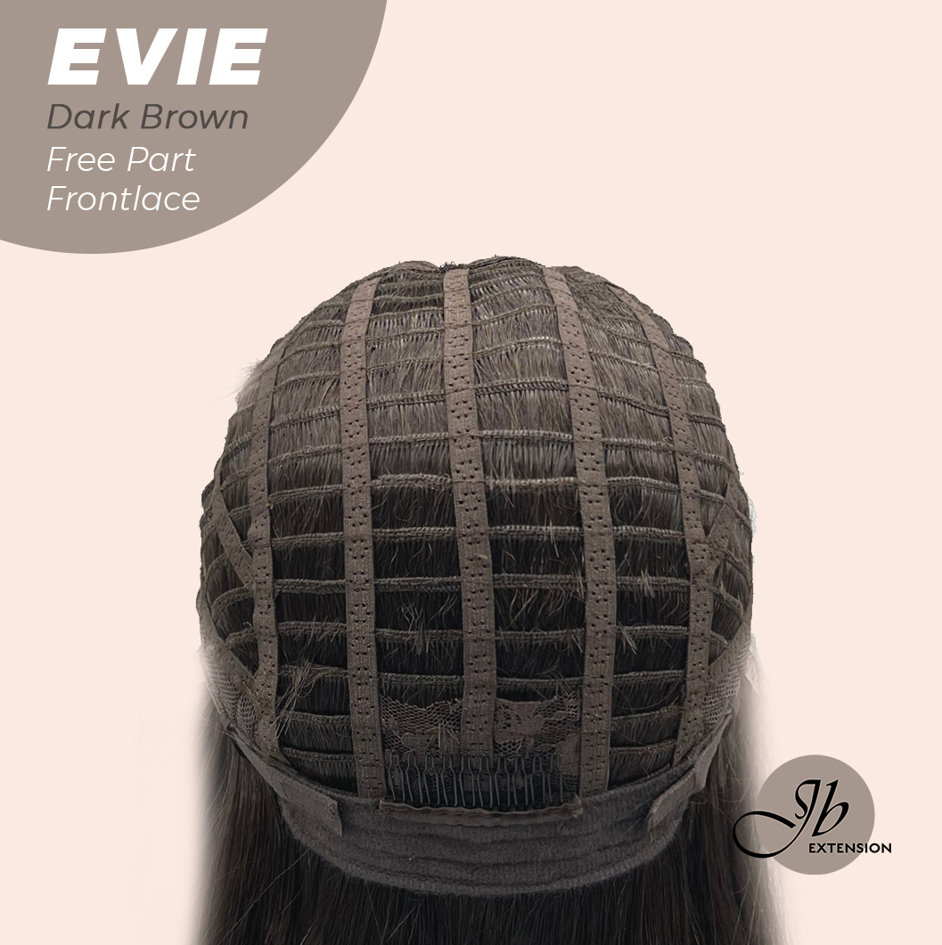 JBEXTENSION 22 Inches Dark Brown Pre-Cut Free Part Frontlace Glueless Wig EVIE DARK BROWN