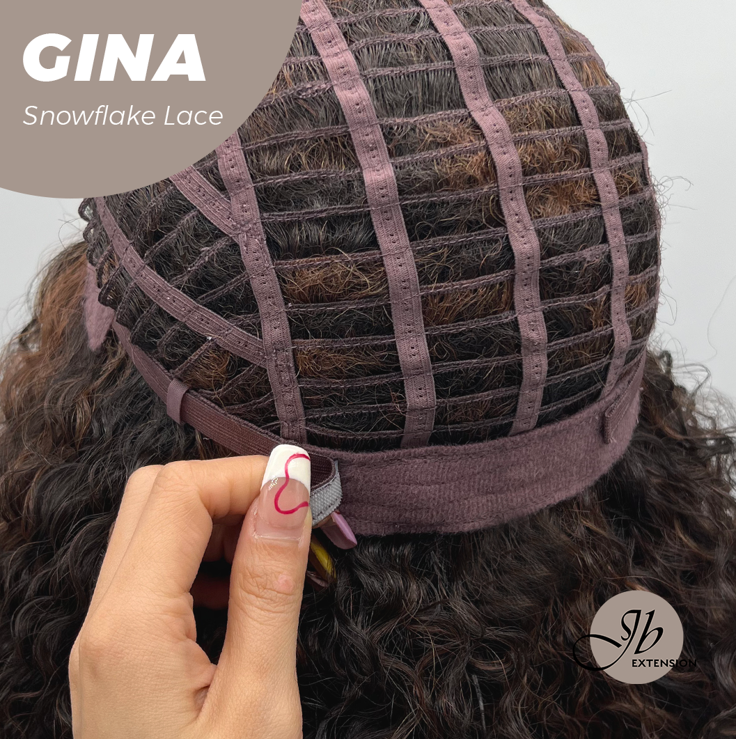 JBEXTENSION 16 Inches Deep Curly Black with Brown Highlight Pre-Cut Snowflake Lace Frontlace Glueless Wig GINA SNOWFLAKE【PERMATEASE】【BENDY EAR TABS】