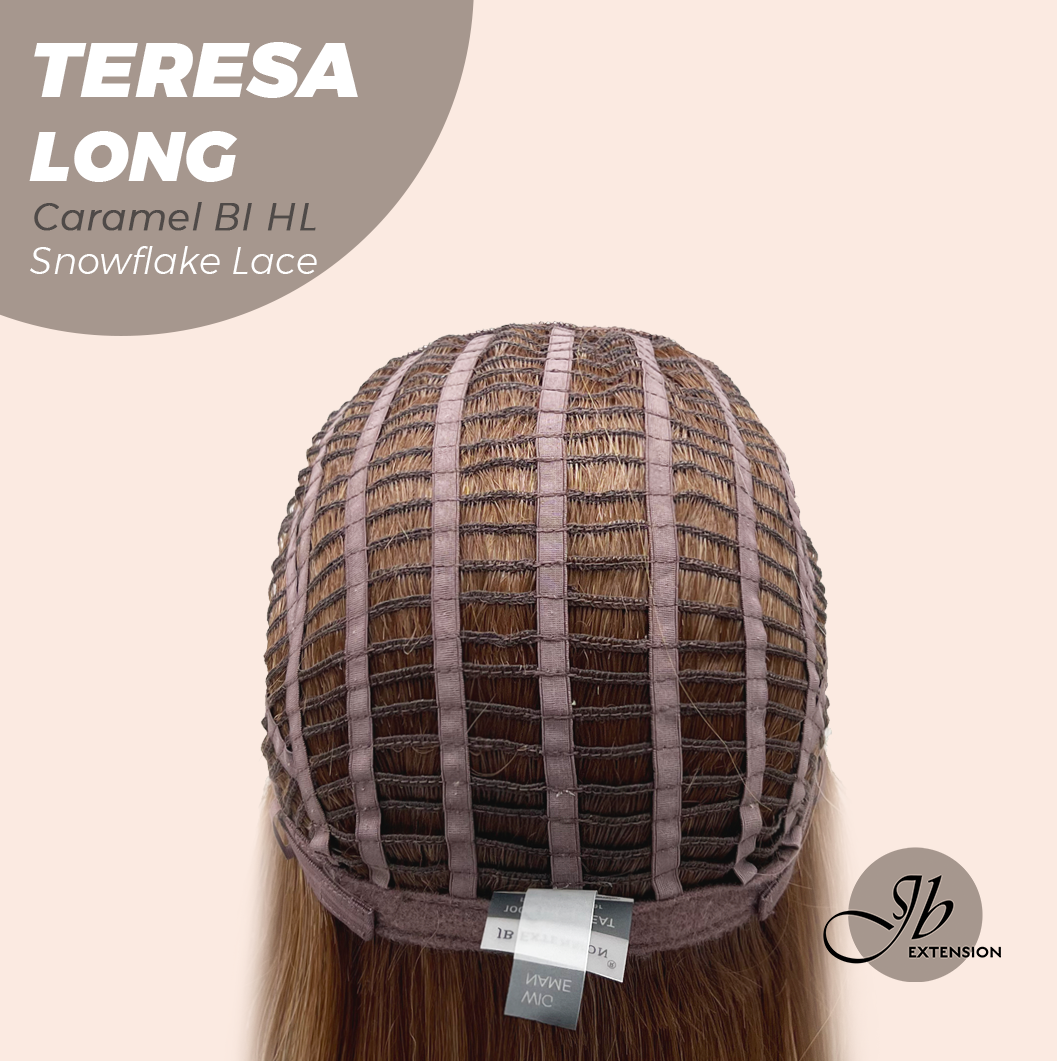 [PRE-ORDER] JBEXTENSION 22 Inches Long Caramel Blonde Highlight Pre-Cut Snowflake Lace Frontlace Glueless Wig TERESA LONG CARAMEL BLONDE HIGHLIGHT【PERMATEASE】【BENDY EAR TABS】